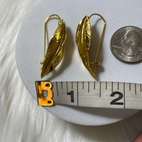 Zara Gold Textured Leaf Earrings - Picture 9 of 12